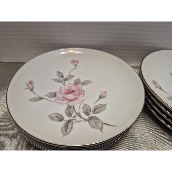 Three Castle China Garland Set Of 8 Salad/Dessert Plates Pink Roses - Picture 3 of 7